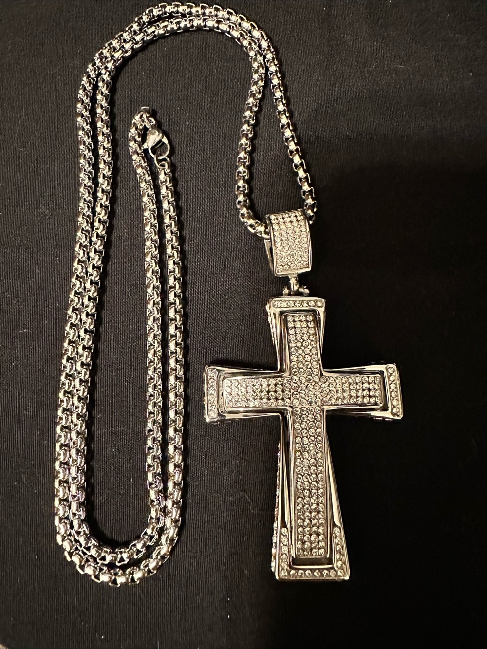 Silver Pave Cubic Zirconia Cross Pendant Necklace for Men